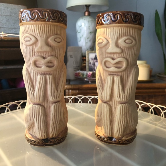 Two Vintage Tiki Mug Made in Japan, Park Marshall PMP unlabeled Tumblers - Picture 2 of 11